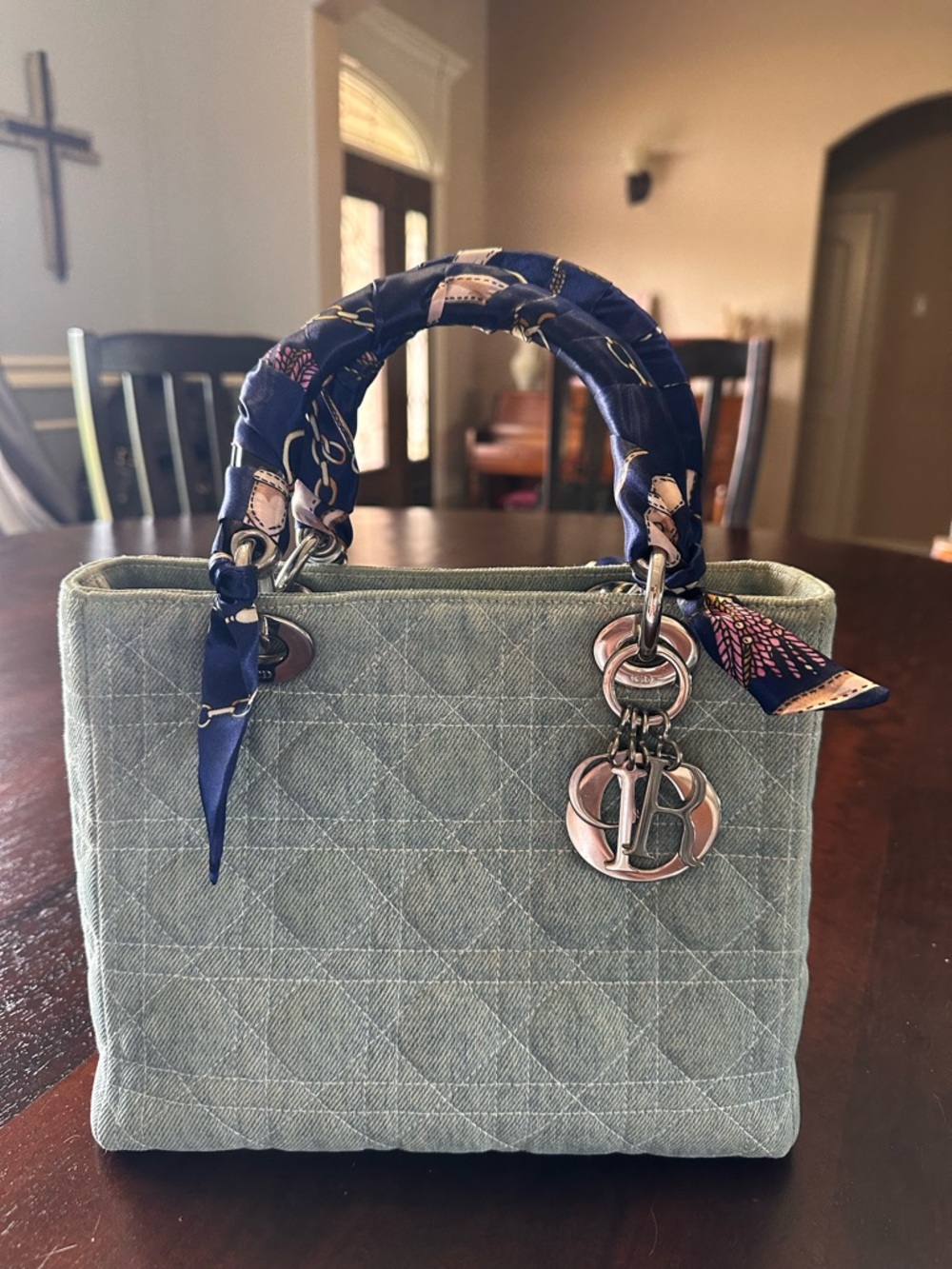 Christian Dior Lady Dior Denim Cannage Medium with Acrylic Handles